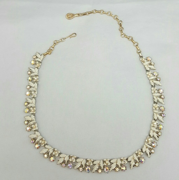 Vintage Coro Floral Enamel AB Rhinestone Necklace - Picture 8 of 8